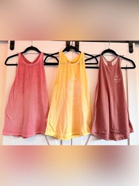 Roxy Yellow Graphic Racerback Tank with Red-Pink Tank Trio
